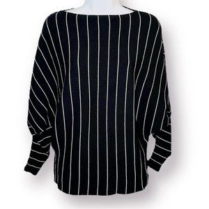 Philosophy Ribbed Vertical Stripe Dolman Sleeve Boatneck Sweater Black White S